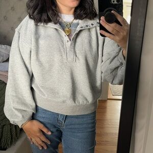 JoyLab Women’s Henley French Terry Sweatshirt Light Gray Pullover